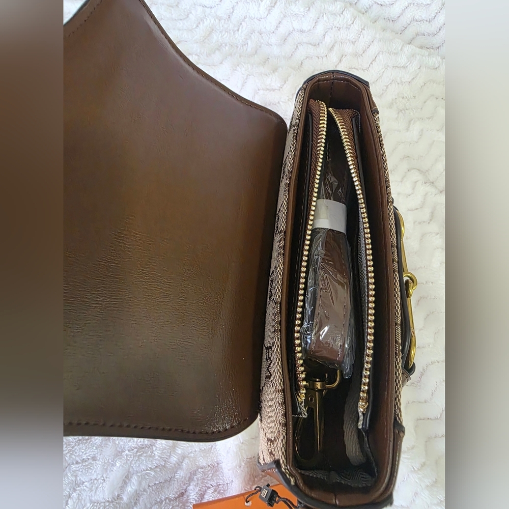 Casual Brown Monogram Crossbody Bag - Picture 7 of 12